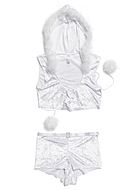 Crop top og shorts, elastisk fløyel, fuskepels, hette, dusk, glanspapir, plus size